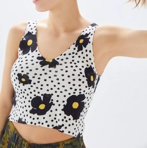 Urban Outfitters knitted daisy flower black and white dotted cropped tank top
